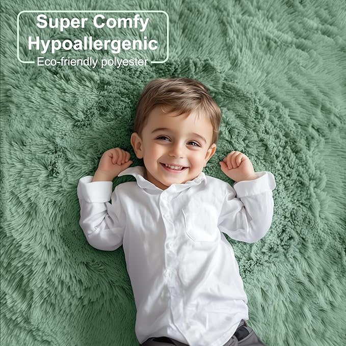 PAGISOFE Machine Washable Sage Green Rugs for Bedroom, 3x5 Ft Shaggy Rug Plush Fuzzy Carpet for Living Room, Fluffy Green Rugs Home Decor Aesthetic,Non-Slip Rug for Nursery Room Decor Girls Boy