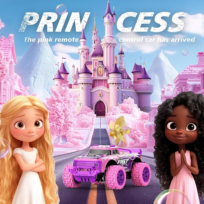 Remote Control Car for Girls: 20Km/h All Terrain Fast RC Cars with Light and DIY Windmills - 2.4GHz Pink Purple Monster Truck Car Toys for 6 7 8 9 10 11 12 Girls Birthday Gift