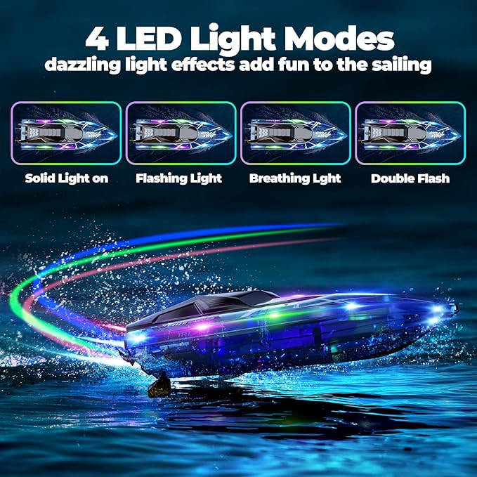 Remote Control Boat for Kids, 2Pack RC Boats with LED Lights for Pools Lakes River & Bathtub, 2.4Ghz Control, Whole Body Waterproof, 2 Rechargeable Batteries Summer Water Toys