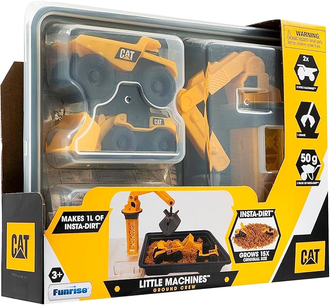 CAT Construction Toys Little Machines Ground Crew Playset with Insta-Dirt - Sensory Toys for Kids Ages 3 and Up - 15X Fast-Growing Dirt Compound & 2 Vehicles - Ideal Gift for Boys & Girls