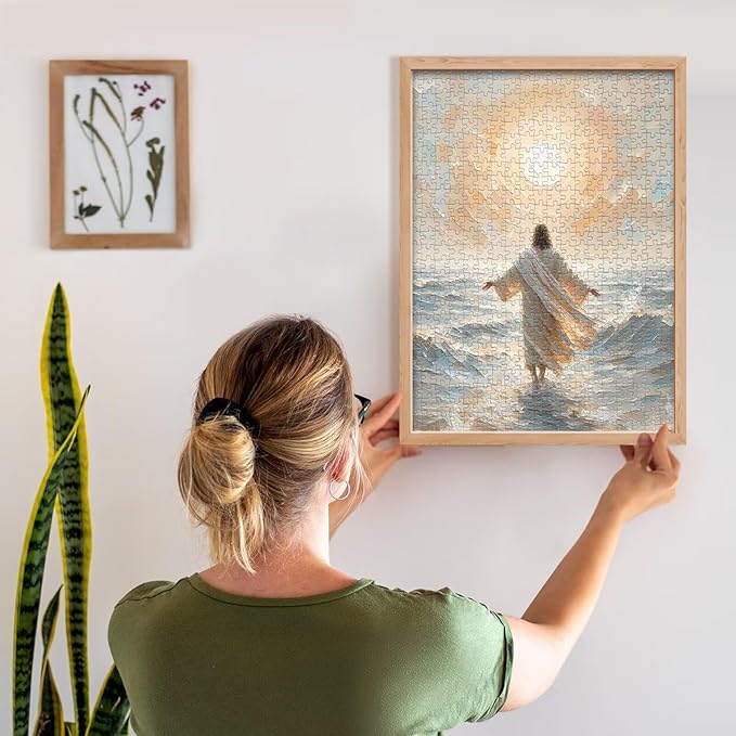 Christian Puzzles for Adults 500 Pieces - Jesus Walking on Water - Wooden Religious Jesus Puzzles Christian Gifts for Women Men Kids