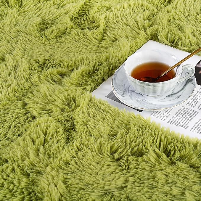Ompaa Fluffy Rug, Super Soft Fuzzy Area Rugs for Bedroom Living Room - 4' x 6' Large Plush Furry Shag Rug - Kids Playroom Nursery Classroom Dining Room Decor Floor Carpet, Green