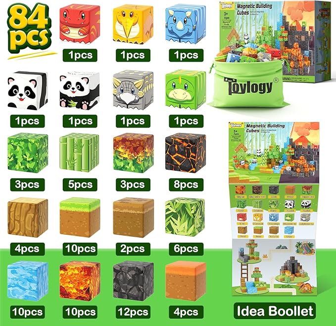 Magnetic Blocks-Build Mine Magnet World Dinosaur Panda Toys Kids Games, Toddler STEM Educational Sensory Dino Toys for Kids 3-5 5-7, Birthday Gifts for 3 4 5 6 7 8 Year Old Boys and Girls