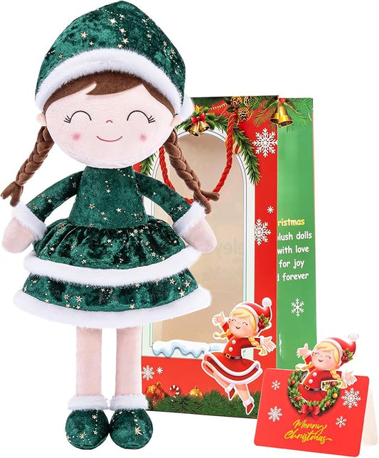 Gloveleya Soft Plush Doll Christmas Girl Dolls with Green Dress, Gift Box & Free Card - Perfect Holiday or Birthday Gift for Toddlers 2-8 Ages, 16"
