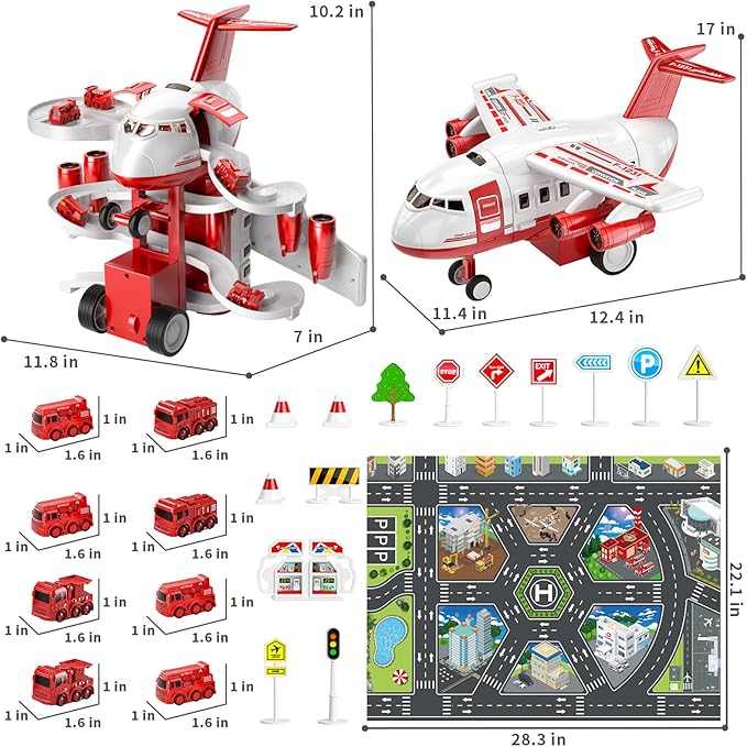 TEMI Kids Airplane Boy Toys for 3 4 5 Year Old Boys - Car Race Tracks for Kids Ages 3-5 with 8 Small Car Toys, Toddlers Educational Toy, Birthday Gifts for Boys 3-5, Birthday Gifts for Boys Girls 3-5