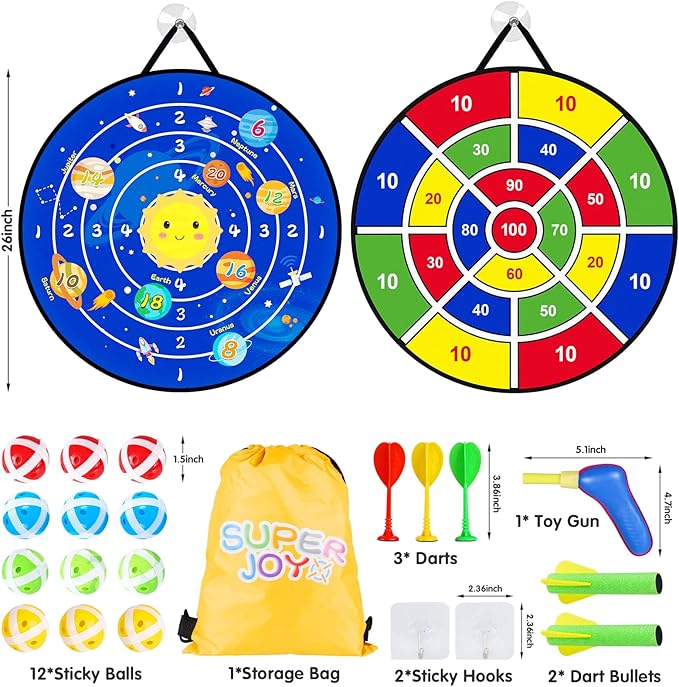 Toy Sports Dart Games, 22pcs Kids Double Sided Dart Board, Indoor Outdoor Party Games Toys Gifts for 5 6 7 8 9 Year Old Boys Girls & Adult