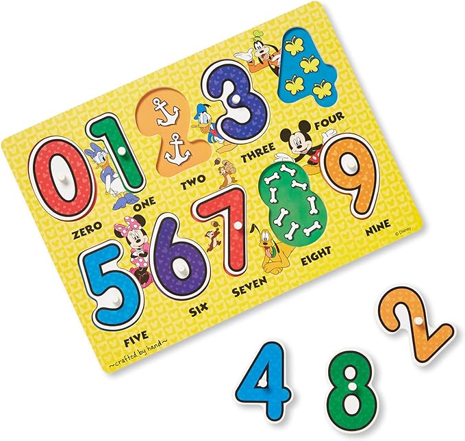 Melissa & Doug Disney Wooden Peg Puzzles Set: Letters, Numbers, and Shapes and Colors Letters And Number Puzzles, Disney, For Toddlers And Kids Ages 3+