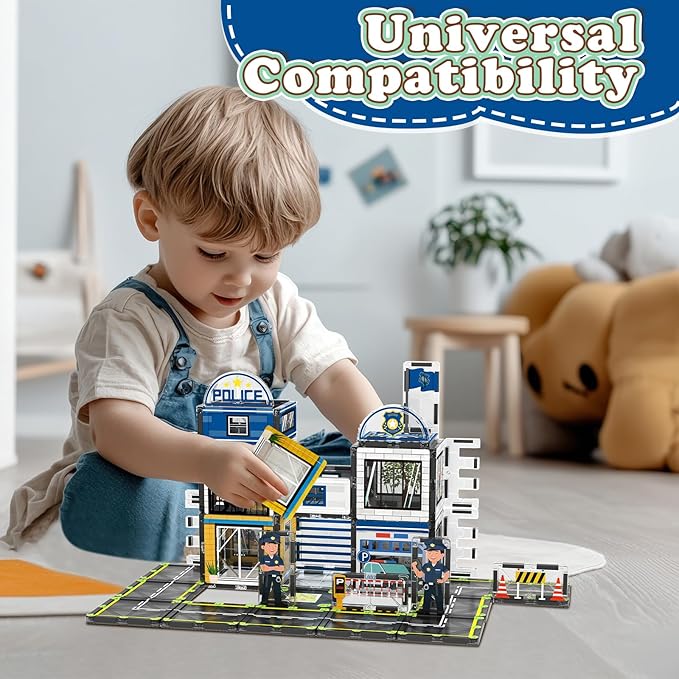 Magnetic Tiles, 50PCS Police Station Theme Building Blocks Set, Magnet Building Blocks and STEM Preschool Toys for Toddlers Kids Ages 3-5 5-7 8-10