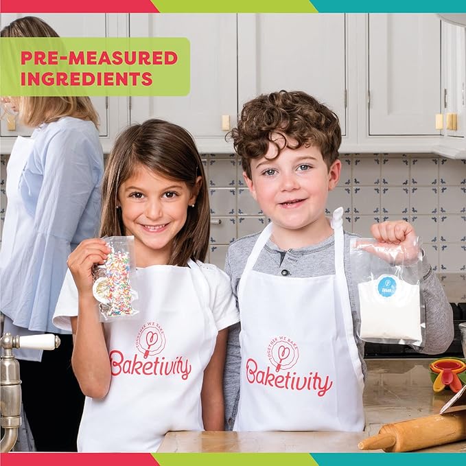 Baketivity Kids Baking Set, Meal Cooking Party Supply Kit for Teens, Real Fun Little Junior Chef Essential Kitchen Lessons, Includes Pre-Measured Ingredients (Baketivity Kit, Bagels)