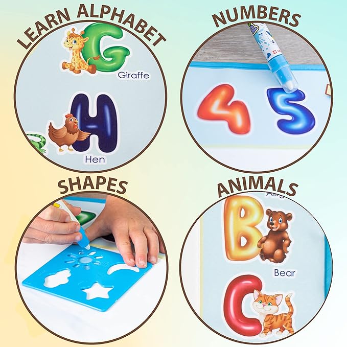 Water Coloring Mat 40x30 Large Mat, Coloring Mat, Water Painting Color Educational Writing Drawing Mess-Free Toys for Kids Toddlers for Girls Boys Ages 3 4 5 6