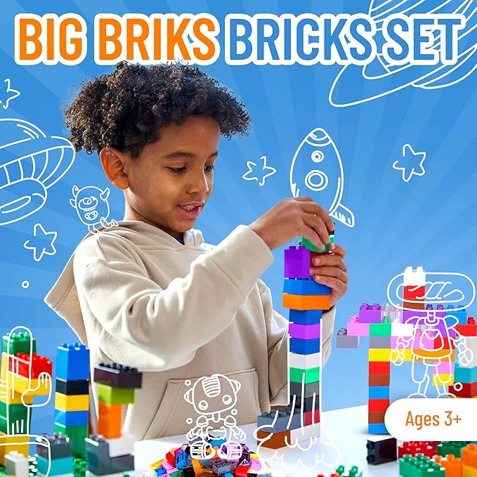 Strictly Briks Compatible with Lego Duplo Toy Large Building Blocks for Kids and Toddlers, Big Bricks Gift Set for Ages 3 and Up, 100% Compatible with All Major Brands, 12 Rainbow Colors, 204 Pieces