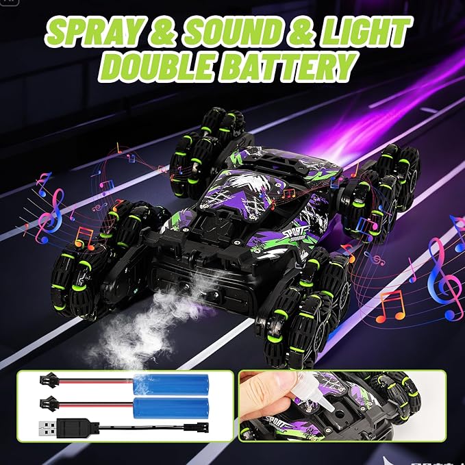 8WD RC Stunt Car, Gesture Sensing Remote Control Cars with Light & Music & Spray, for Age 3-7 Years Old Kids Birthday Gifts