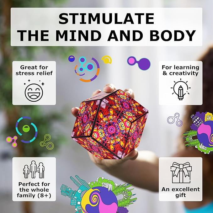 SHASHIBO Meow Wolf Shape Shifting Box - STEM Magnetic Fidget Cube That Transforms Into Over 70 Shapes, Download Fun in Motion Toys Mobile App (QDOT Map)