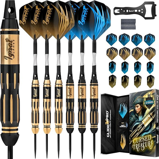 IgnatGames Steel Tip Darts Set - 3/6/12 Pack Brass Darts Metal Tip Set with Exquisite Case - Aluminum Shafts, 2 Sets of Flights, Dart Tool & Sharpener