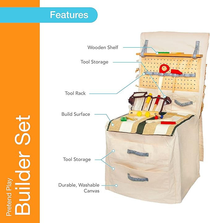 Builder Set - Pretend Fabric Play Builder Set Includes 39 Pieces for Boys Girls Kids- Mom's Choice Gold Award Winner