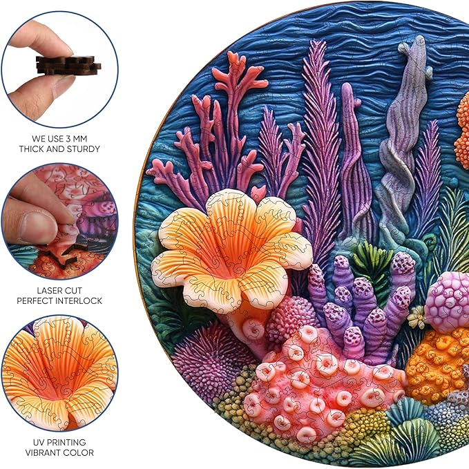 Wooden Puzzles for Adults - Seaweeds Jigsaw Puzzle 500 Piece, 16.5 in Oceans Puzzle, Unique Shaped Creative Gift Toys for Kids and Family Games