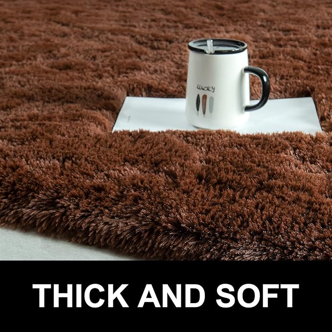 LOCHAS Luxury Round Fluffy Area Rugs for Bedroom Kids Girls Room Nursery, Super Soft Circle Rug, Cute Shaggy Carpet for Children Living Room, 4x4 Feet Brown