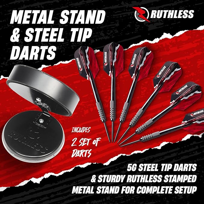 Ruthless Miniature Desk Top Dart Board Set for Home and Office - Includes Mini Steel Tip Darts, Choice of Surround and Mouse Mat