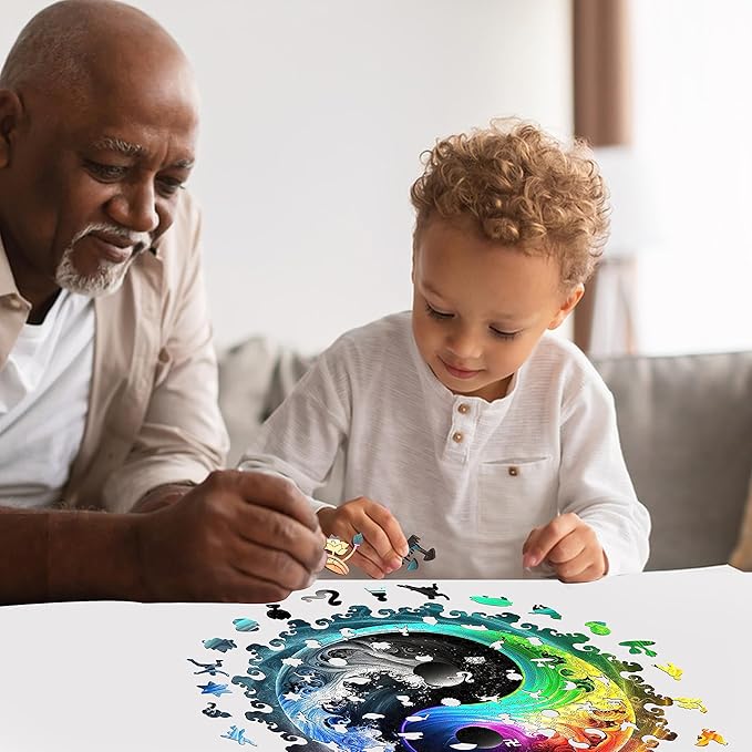 Unique Wooden Jigsaw Puzzles - Yin Yang Mandala, 500 Pcs King Size 16.8" x 16.8", Original Mandala Wood Puzzle, Beautiful Package, Best Gift for Adults