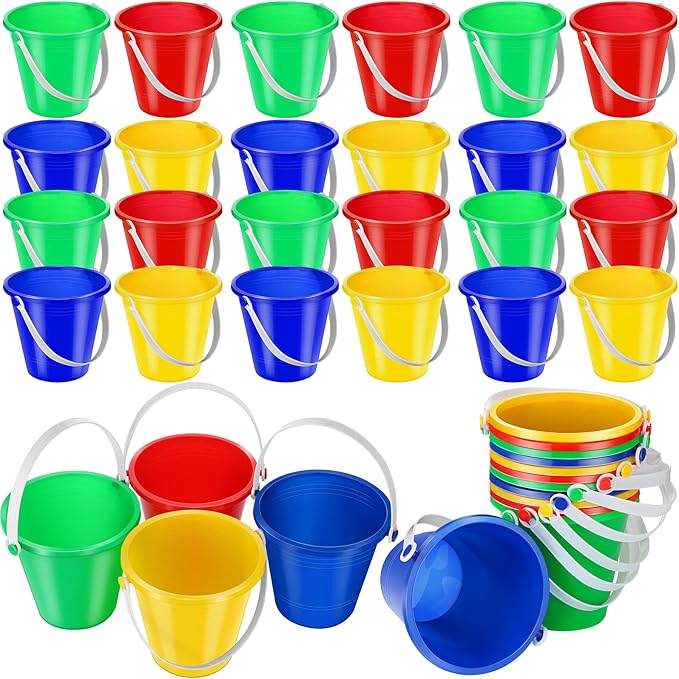 48 Pcs 5 Inch Beach Bucket Sand Buckets Colorful Fun Plastic Pails and Buckets for Kids Toddler Tool Summer Beach Theme Birthday Party Favors Bulk Play Castle Water Pool, 4 Colors