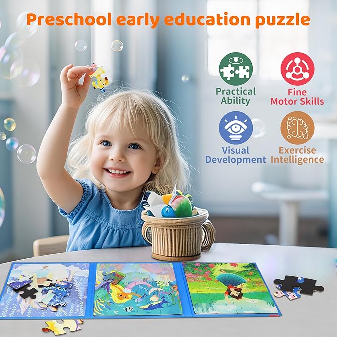 Puzzles for Kids 3-5 Girls 60 Pieces Travel Puzzles for Kids Age 4-6 Airplane Car Road Trip Activities Games Toys 3 4 5 6 7 8 Years Old Girls and Boys Gift