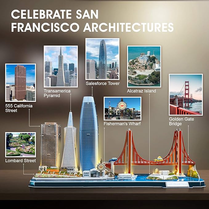CubicFun 3D Puzzles for Kids Ages 8-10 LED San Francisco Cityline, Arts and Crafts for Kids Ages 8-12 STEM Projects for Kids Ages 8-12 Gifts for 8 Year Old Toys for 8 Year Old Girls Architecture