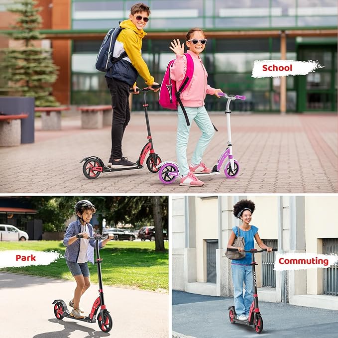 TONBUX Kick Scooter for Ages 6+, Dual Suspension Kids Scooter with Lightweight Aluminum Frame, Adjustable Handlebar Scooters for Kids, Teens and Adults