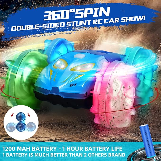 Amphibious Remote Control Car Boat - 4WD RC Stunt Car with Waterproof Gesture Sensing 2.4GHz RC Boat with Lights RC Monster Truck 360° Flips Rotation RC Vehicle Pool Toys Gifts for Boys Girls