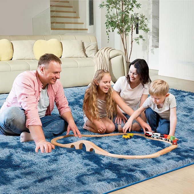 Ultra Soft Rug for Living Room, 4X6 Fluffy Shag Area Rug for Bedroom, Modern Shaggy Carpets Fuzzy Rug for Teens Dorm Nursery Home Decor Aesthetic, Upgrade Anti-Skid Durable, Tie-Dyed Blue Grey