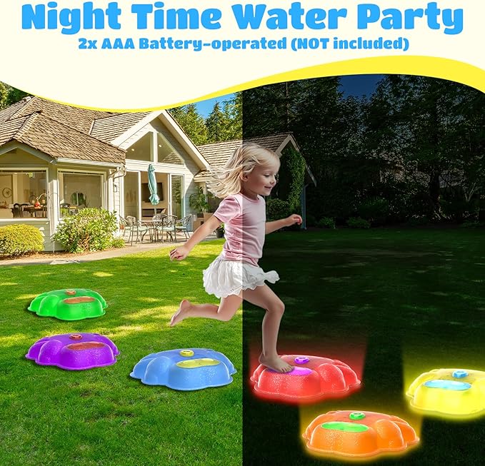 CozyBomB™ Light Up Stepping Stones for Kids | Splash Water Stepping Stones, Balance Toys for Toddlers 3-5, Preschool Summer Outdoor Pool Beach Water Toy, Birthday Holiday Party Gift for Boys & Girls