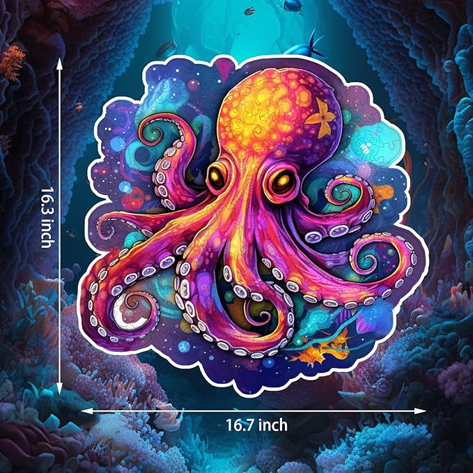Wooden Puzzles for Adults, Octopus Jigsaw Puzzles 500 Piece, Unique Animal Shape Wood Puzzles for Adults and Kids, Fun Challenging Puzzles Family Game, 16.7 x 16.3 Inches, Royal Size