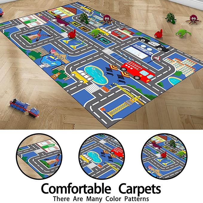 Kids Carpet City Play Mat - Cars Rugs for Boys Room Road Rug for Kids Car Track Rug for Bedroom Car Mat for Kids Toy Cars, 5x7 Feet