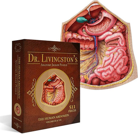 Genius Games Human Abdomen Anatomy Jigsaw Puzzle | Dr Livingston's Unique Shaped Science Puzzles, Accurate Medical Illustrations of the Body, Organs, Stomach, Liver and Intestines