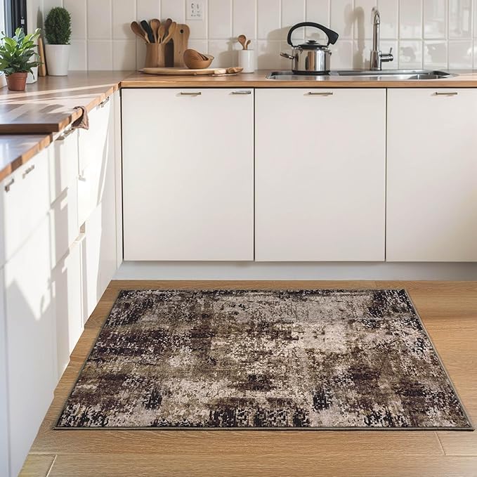 Entrance Rugs Indoor 2x3 Brown Entry Rug Washable Abstract Coffee Small Area Rug Non-Slip Low Pile Throw Rugs for Entryway, Kitchen Floor, Front Door Indoor Door Mat, Bathroom, Bedroom Bedside