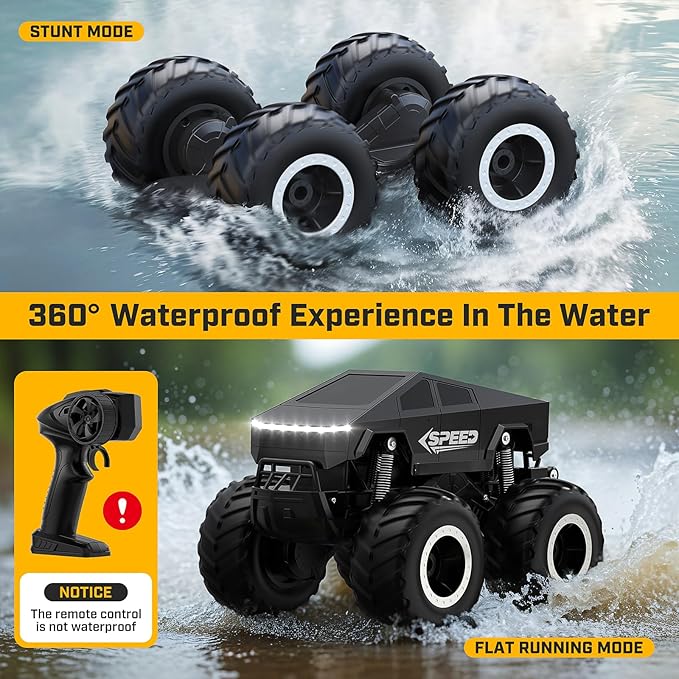 WayEee RC Car Kids Toys for Ages 6+, Remote Control Car Waterproof Monster Truck, Amphibious 4WD All Terrain Off-Road Pickup, 1:16 Scale, 2.4GHZ Vehicles, Boys Christmas Kids Birthday Gift/Black