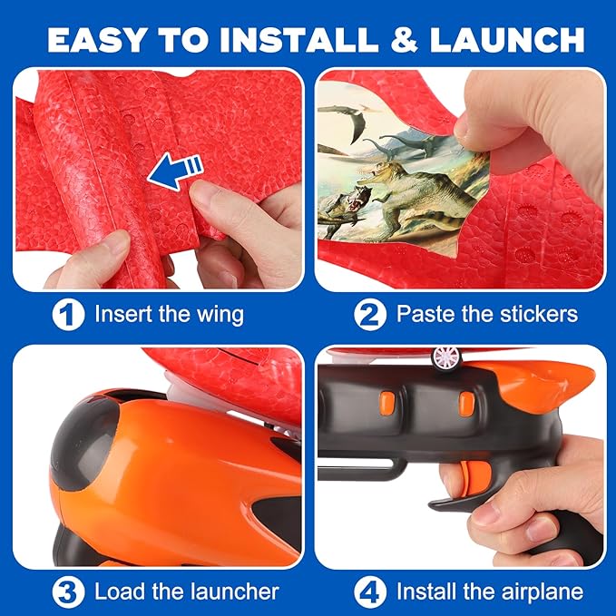3 Pack Dinosaur Airplane Launcher Toys, Flying Toys for 3 4 5 6 7 8 9 10 Year Old Boys, Easter Gifts for Kids, Foam Plane Outdoor Toys 5-12 Year Old Boy Gift Ideas, Airplane Birthday Gift Party favors