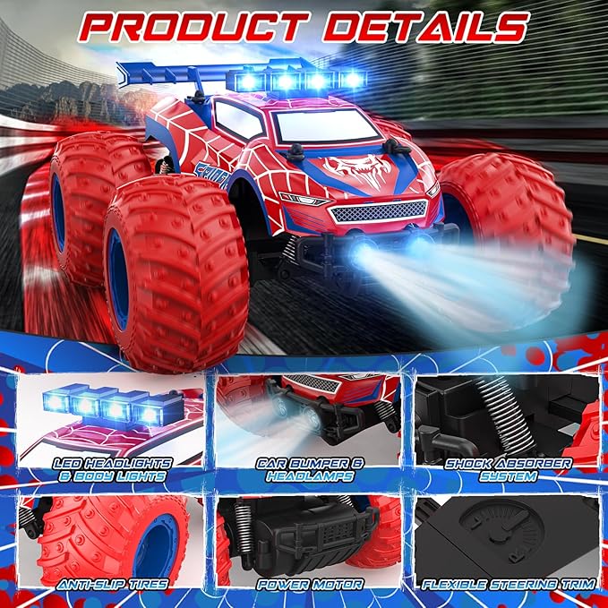 1:18 Remote Control Car - 20km/h 2.4GHz All Terrain Off-Road Monster Truck with Bodylights&Headlights &Headlamps, Rechargeable Toy Car Gift for 3 4 5 6 7 8 9 10-12 Year Old Boys Girls Kids