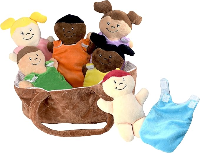 Basket of Babies Plush Baby Doll Set with Removable Clothing - Multicultural Diversity Baby Doll Toys for Boys and Girls with 6 Soft Baby Dolls, Interchangeable Clothing, Basket, Pillow, and Blanket