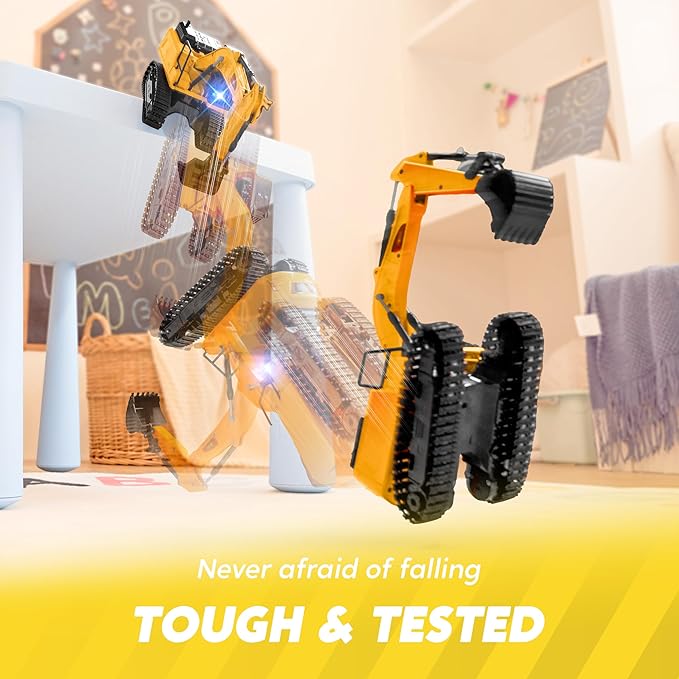 JOYIN Remote Control Excavator Toys for Boys, 2.4Ghz RC Play Excavator with Light, Construction Toys for Boys 3-5 4-7 8-12 Year Old Kids, Birthday Gift