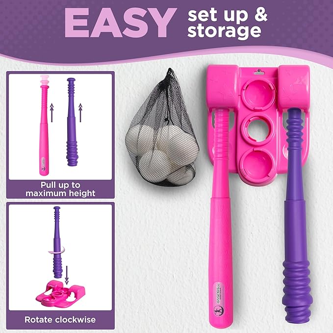 T Ball Stand for Kids and Toddlers 1-3, 3-5, 5-8. Baseball Set Includes 6 Large Balls, an Adjustable Tball Batting Tee, and a Pitching Machine. Kids Bat and T-Ball Set