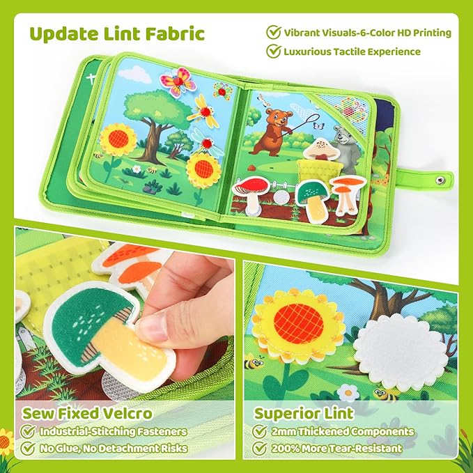 Busy Book for Toddlers 1-3，Montessori Plane Toys Busy Board for 1 Year Old with Fishing Game Finger Puppet Motor Skill，Educational Learning Quiet Activity Sensory Book, 1 2 3 4 Boy Girl Birthday Gift