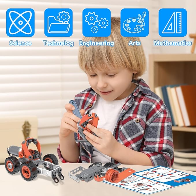 STEM Building Toy, Electric Toy 10 in 1 Building Blocks for Kids Ages 4-8,Educational Stem Activities for Boys 4-6 6-8 Construction Creative Games,Birthday Fun Christmas Idea Gift
