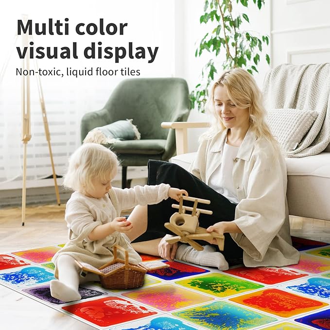 Art3d Liquid Fusion Activity Play Mat for Kids, Pack of 9 Tiles 12" X 12", Multi-Color