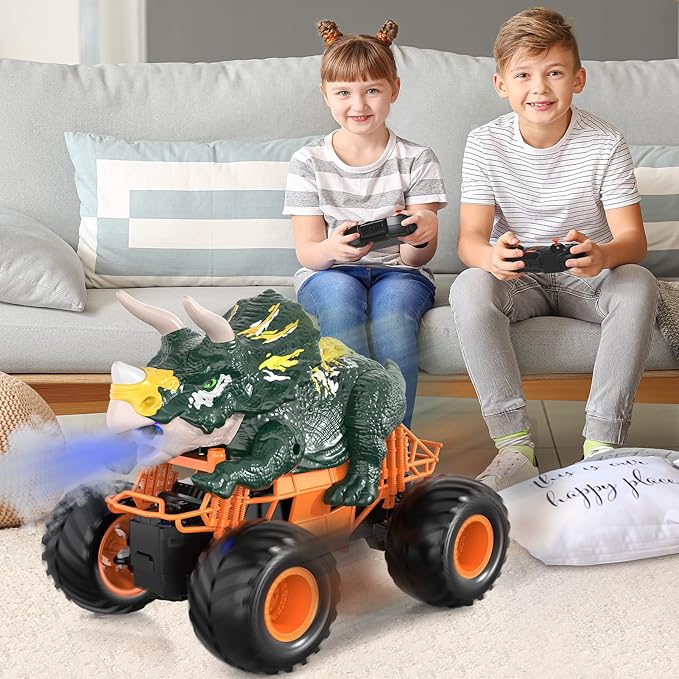 Bennol Remote Control Dinosaur Truck Toys for Kids Boys 3-5 4-7, 2.4GHz RC Dino Car Toys with Light, Sound & Spray, Indoor Outdoor All Terrain Electric RC Monster Car Gifts for 3 4 5 8 10 12 Boys Kids