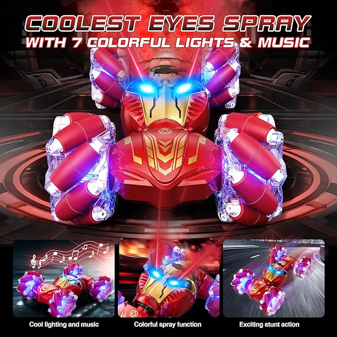 Remote Control Car Gesture Sensing RC Stunt Car Toys for Kids Age 3-12 with Eyes Spray & Light & Music, 2.4GHz 4WD Drift Hand Controlled RC Cars Off road for Rotating, Birthday Gift for Boys Girls