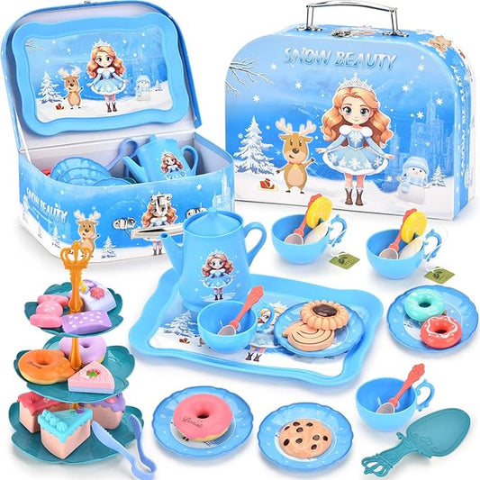 42-Piece Princess Tea Party Set – Kids Pretend Play Tea Set with Desserts & Carrying Case – Kitchen Toy for Little Girls, Toddlers Ages 3-8