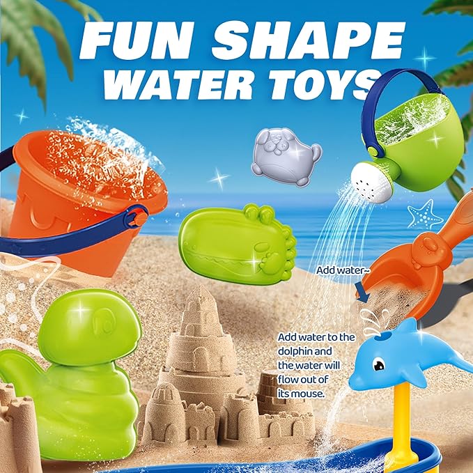 BELLOCHIDDO Water Table for Toddlers 1-2 - Summer Toys, 2-Tier Rain Showers Splash Pond for Outside Beach Backyard Summer, Activity Sensory Outdoor Play Table for Toddlers