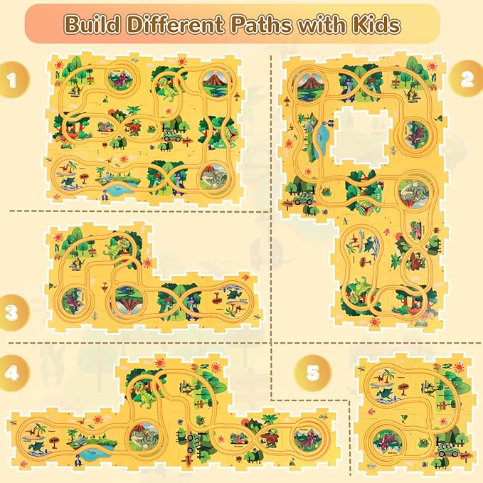 Plastic Floor Puzzles for Kids Ages 3-5, Puzzle Track Car Play Set, Educational Montessori Toys for 3 4 5 6 Year Old Boys, 3 4 5 6 Year Old Boy Birthday Gift, Boy Toys Age 3