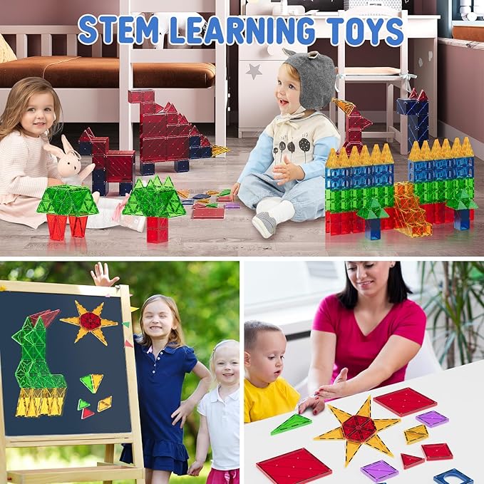 LATI Magnetic Tiles for Kids, Magnetic Blocks Building Sensory Montessori Toys STEM Educational Magnet Toy for Toddler Preschool Learning Construction Toys for Boys Girls Ages 3-8