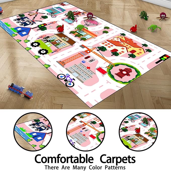Car Rugs for Kids Toy - Car Track Carpet for Boys Road Rug for Bedroom Road Map Carpet for Kids Toy Play Mat Farm, 4. 5x6 Feet